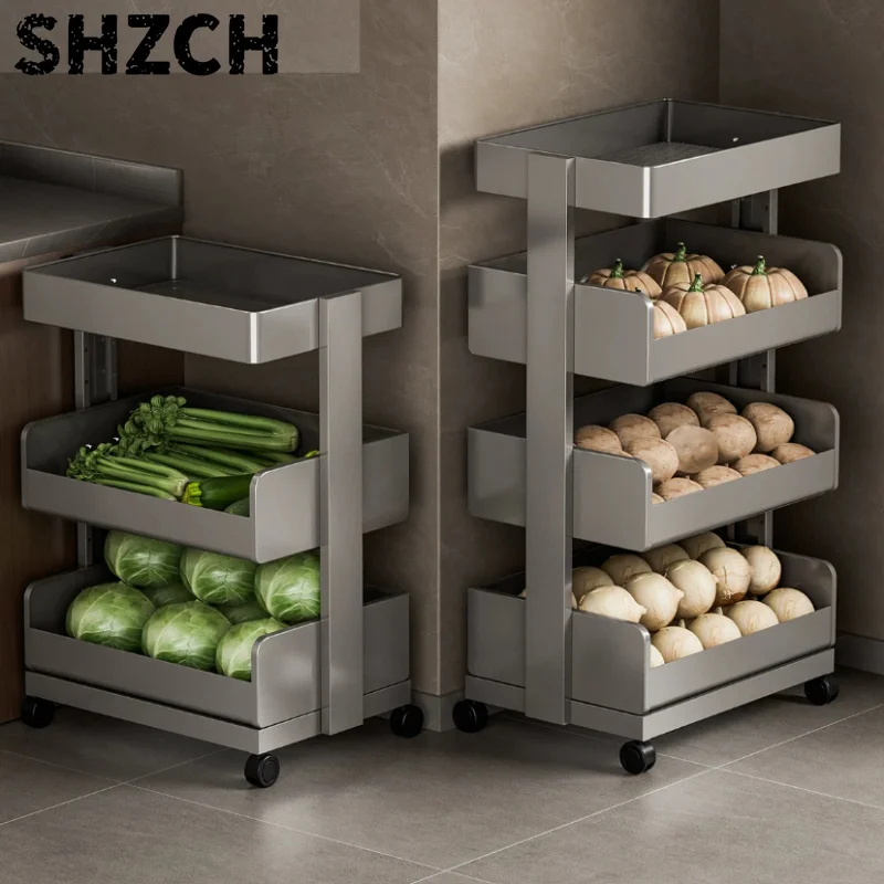 Rolling Kitchen Storage Cart Multi-Tier Utility Trolley for Vegetables Space Saving Narrow Pantry Shelf Metal Basket on Wheels