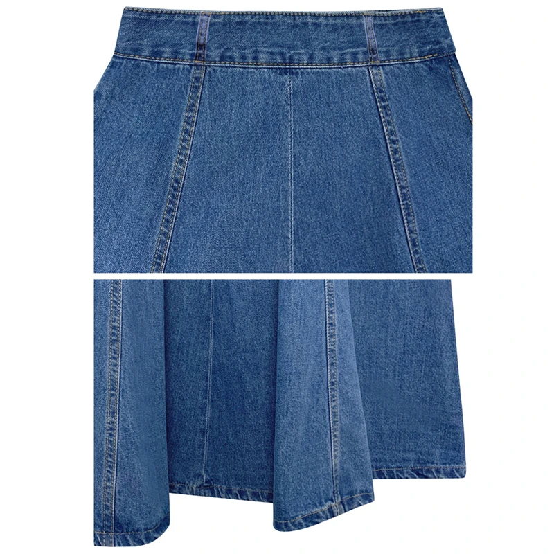 Blue Stretch High Waist Mid Length Half Skirt Women's Denim Skirts Fashion Loose Pleated Decoration A-Shaped Skirt S-4XL 5XL 6XL