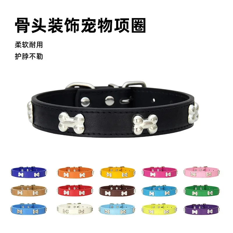 

Pet Collar PU Leather Smooth Bone Adjustable Cat and Dog Collar Dog Accessories Pet Supplies Dog Leash Ошейник Для Собак