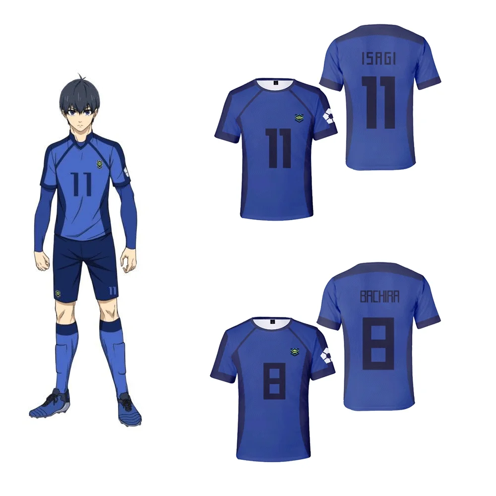 

Blue Lock Anime 2024 Summer T Shirts Mens Short Sleeved Cartoon Football Jersey T-shirt Adults Kids Soccer Isagi Cosplay Uniform
