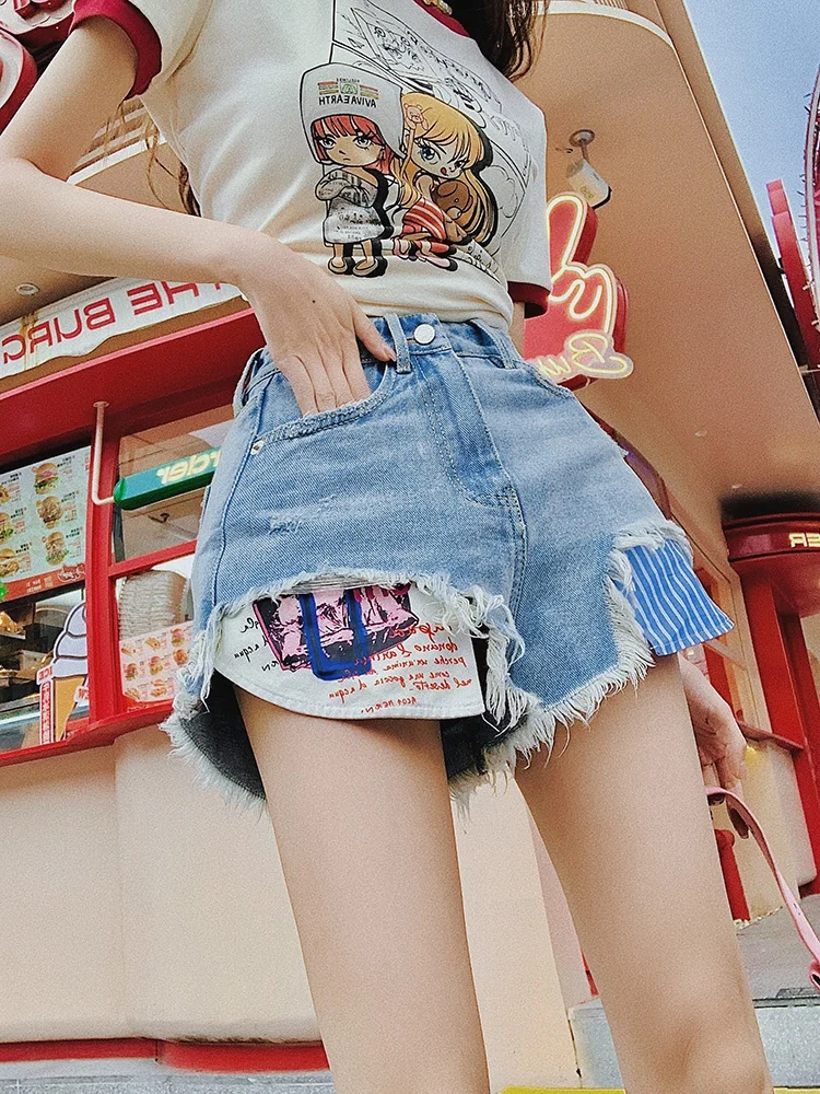 

Широкие джинсы с высокой талией, голубые, с эффектом талии, летний дизайн, трапециевидной формы, женские модные повседневные удобные посадки