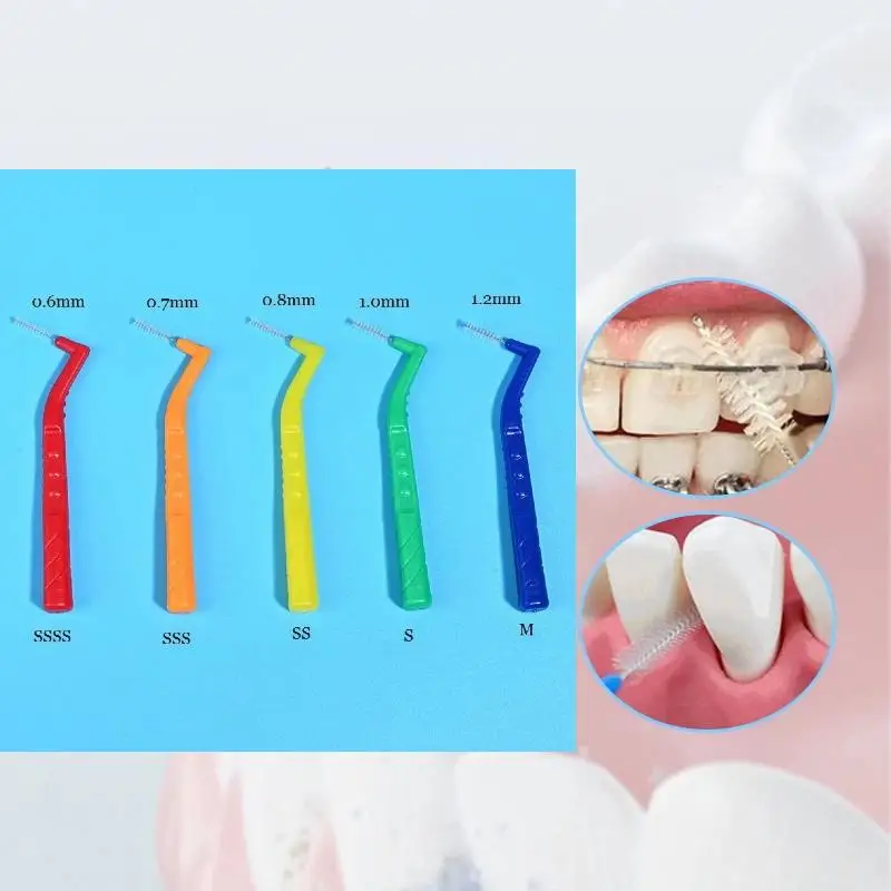 

Набор из 5 L-образных межзубных щеток (0,6-1,2 мм) в коробке, ортодонтический стоматологический инструмент для чистки зубов, зубочистка, средство для гигиены полости рта, зубная нить