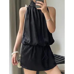 Summer Women's Casual Solid Color High Neck Sleeveless Dress