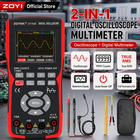 ZOYI ZT‑702S 2‑in‑1 Handheld Oscilloscope Multimeter 9999 Counts True RMS 10MHz 48MSa/s Digital Scope for Repair Technicians