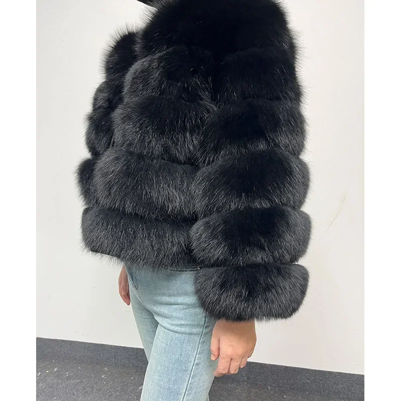 new 2024 Black Natural Real Fox Fur Coat Women Winter Warm Luxury Fur Jacket Detachable Long Sleeve Female Vest Furry clothing