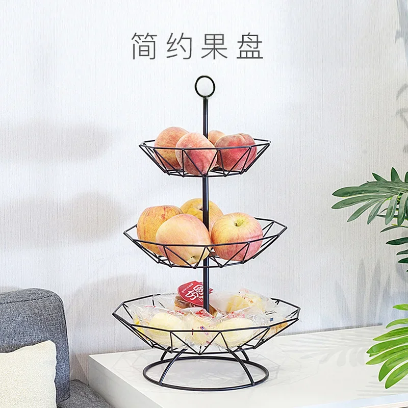 

Household 3 Layer Fruit Plate Countertop Metal Fruit Basket Black Retro Style Tray Rack Storage Basket