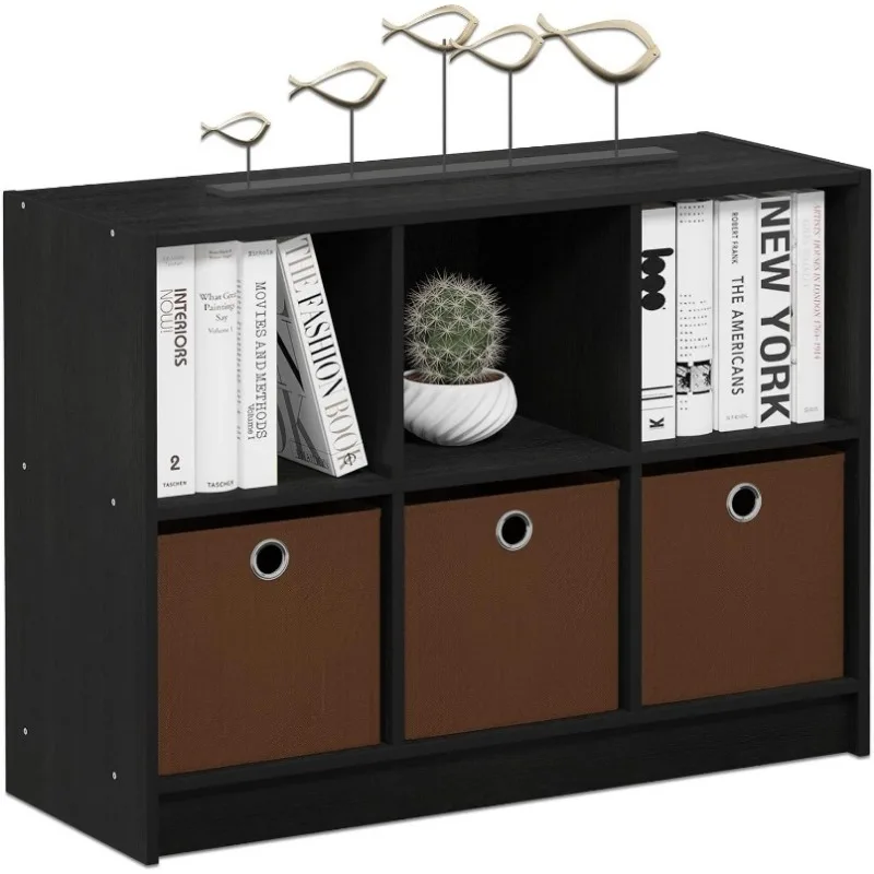 Basic 3x2 Cube Storage Bookcase Organizer with Bins, Espresso/Brown