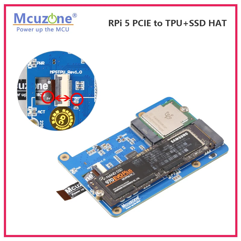 MPSTPU, 라즈베리 파이 5 PCIE to TPU 및 SSD HAT, RPi5용 AI, 구글 코랄 엣지 TPU 지원, NVME SSD 지원, 2280, 2242