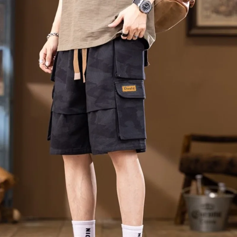 

Свободные мужские шорты-бермуды-карго, камуфляжные винтажные короткие брюки для мужчин, одежда, красивая эластичная роскошная японская уличная одежда Y2k