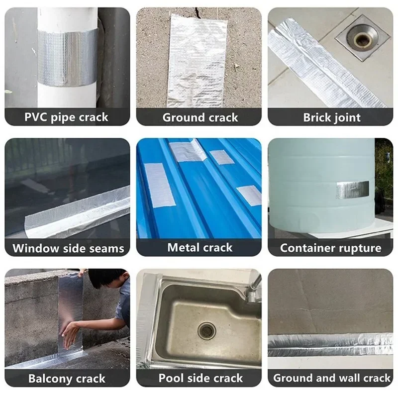 Waterproof Tape High Temperature Resistance Aluminum Foil Thicken Butyl Tape Wall Pool Roof Crack Duct Repair Sealed Self Tape