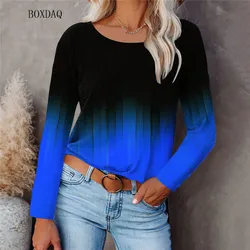 3d Tie-dye graficzne damskie koszulki na co dzień z wiosenne jesienne z długim rękawem rękawem wydruk gradientowy Streetwear damskie koszulki 6XL bluzka w rozmiarze Plus Size