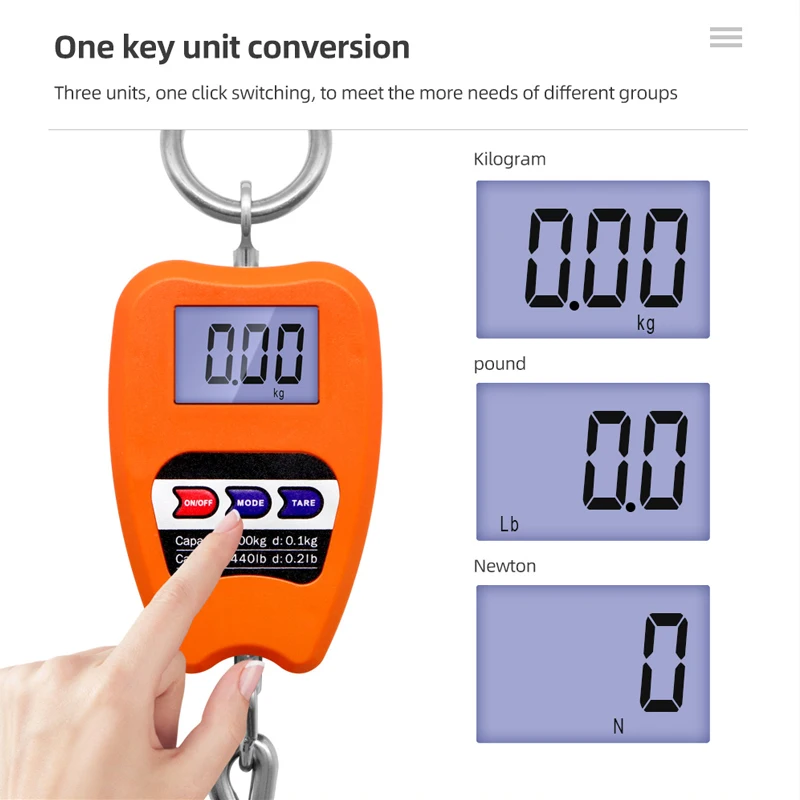 200KG Electronic Scale Stainless Steel Crane Scales Industrial Scale Hoist Scale Hook Accurate Handheld Scale Weighing Digital