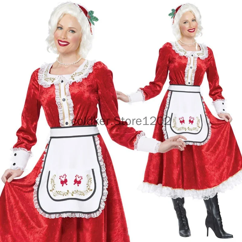 Christmas Santa Claus Dress Cosplay for Adult Mother Grandma Girl Xmas New Year Santa Cosplay Clothes Party Performance Wear