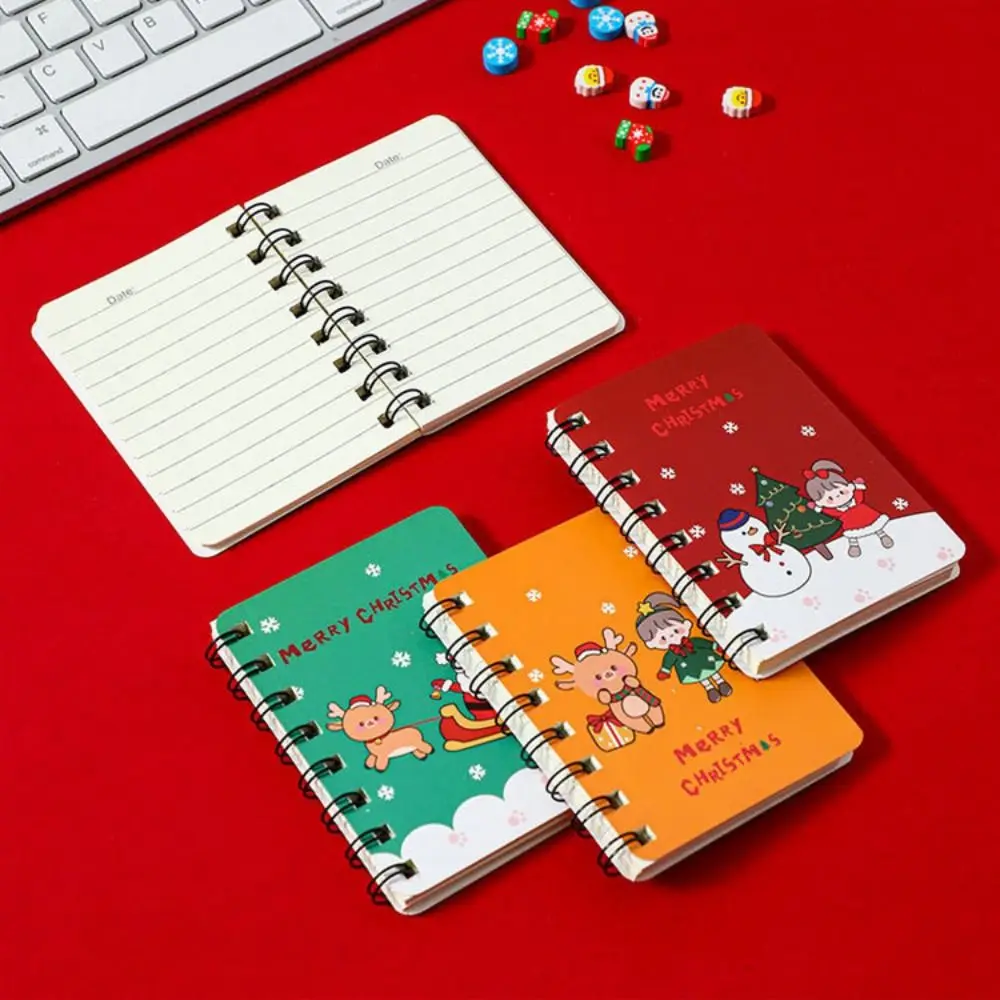 Portable Loose-leaf Christmas Coil Notepad Cute Thickened Mini Notebook Cartoon Side-flip Coil Book Office Supplies