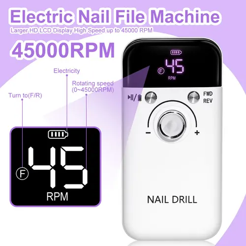 Imagen 2 del producto Taladro eléctrico inalámbrico para uñas, lima de uñas profesional recargable para esmalte de Gel, suministros de manicura acrílica, 45000RPM