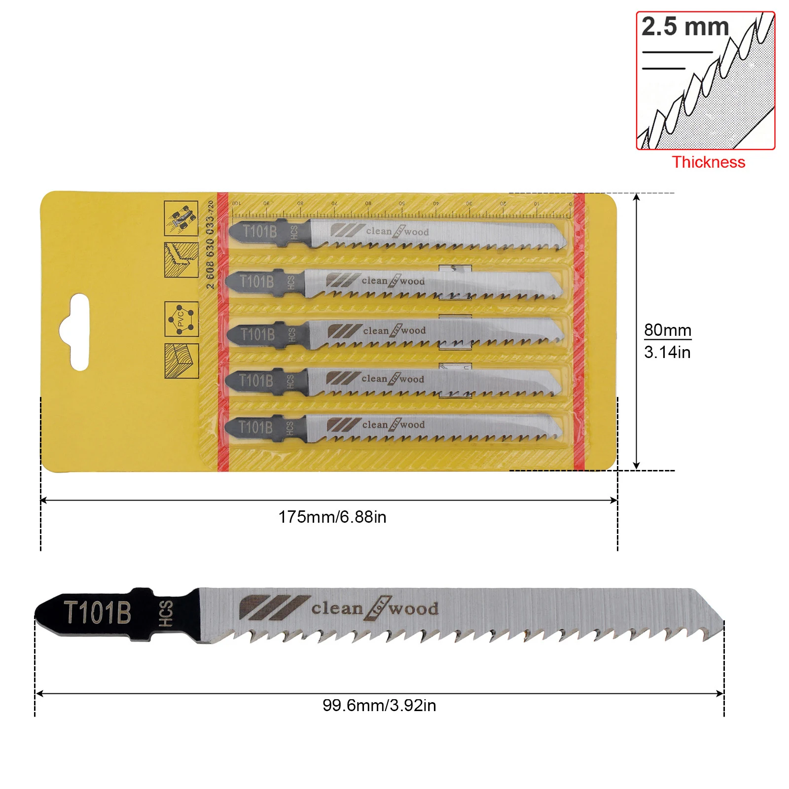 Hojas de sierra de plantilla T101B, herramienta de corte recto de acero con alto contenido de carbono, alternante, para carpintería, plástico, madera y Metal, 100mm, 5 unidades por juego