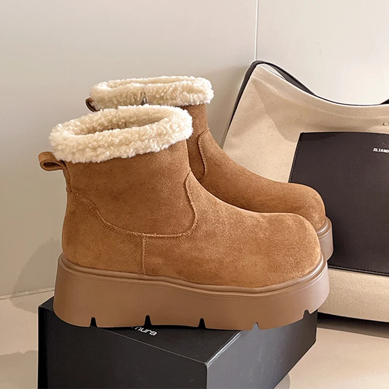 レディース-スノーブーツ-ハイヒール-スエードシューズ-ファー-プラットフォーム-カジュアル-コットンシューズ-2025-ファッション-新作-暖かい-スポーツ-冬用-女性用靴
