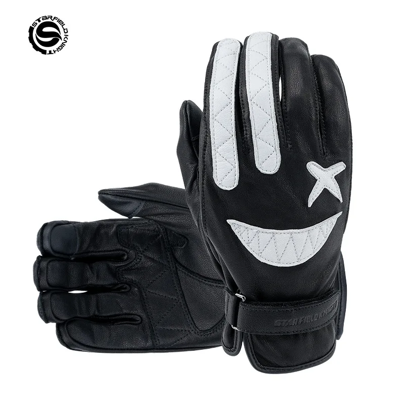 Genuine Leather Motorcycle Gloves STAR FIELD KNIGHT Three Seasons Thin Touch Screen Protective Riding Gloves For Men