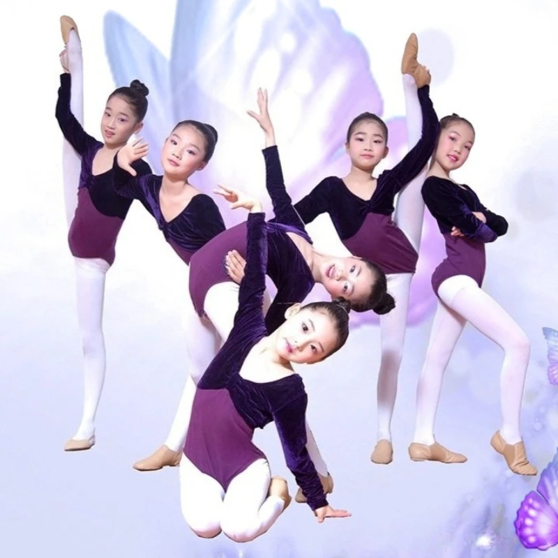 أطفال Pleuche يوتار ملابس الرقص طويلة الأكمام رومبير الأطفال الباليه الجمباز ممارسة موحدة ثياب الفتيات الملابس