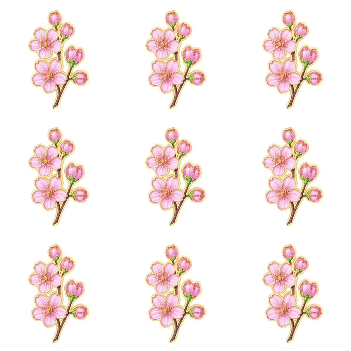 9 Stück Elegante Kirschblüten-Emaille-Pins, Sakura-Blütenzweig-Anstecknadel für Rucksack, Jeansjacke, Geschenk für Blumenliebhaber – Detail 2
