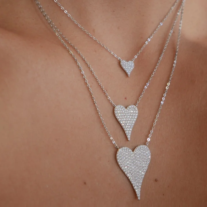 100% 925 sterling silver micro pave cz heart necklace shiny cubic zirconia valentines gift for lover elegance Romantic jewelry