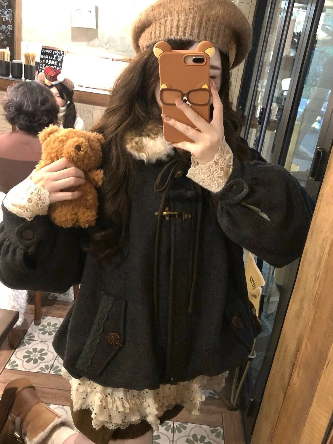 American Vintage fausse fourrure laine veste à glissière à capuche femmes pardessus à capuche Vintage Y2k manteaux Ropa décontracté mode sweat