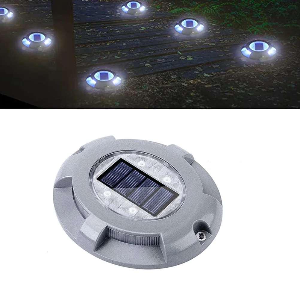 

4 LED Solar Buried Light Aluminum Alloy Ground Lamp for Outdoor Pathway Deck Dock Stairway Illumination Silver Blue Light