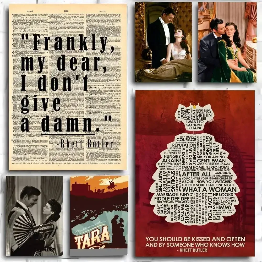 Classic Love Movie Gone With The Wind Clark Gable Vivien Leigh Poster Print For Bedroom Home Decor Cartoon Movie Wall Art