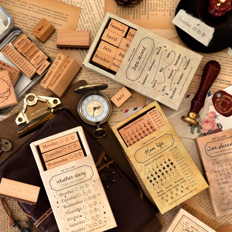 Retro Perpetual Calendar Journal Stamp Frame Wooden Rubber Stamps for Card Making Scrapbooking DIY Craft Supplies Standard Stamp