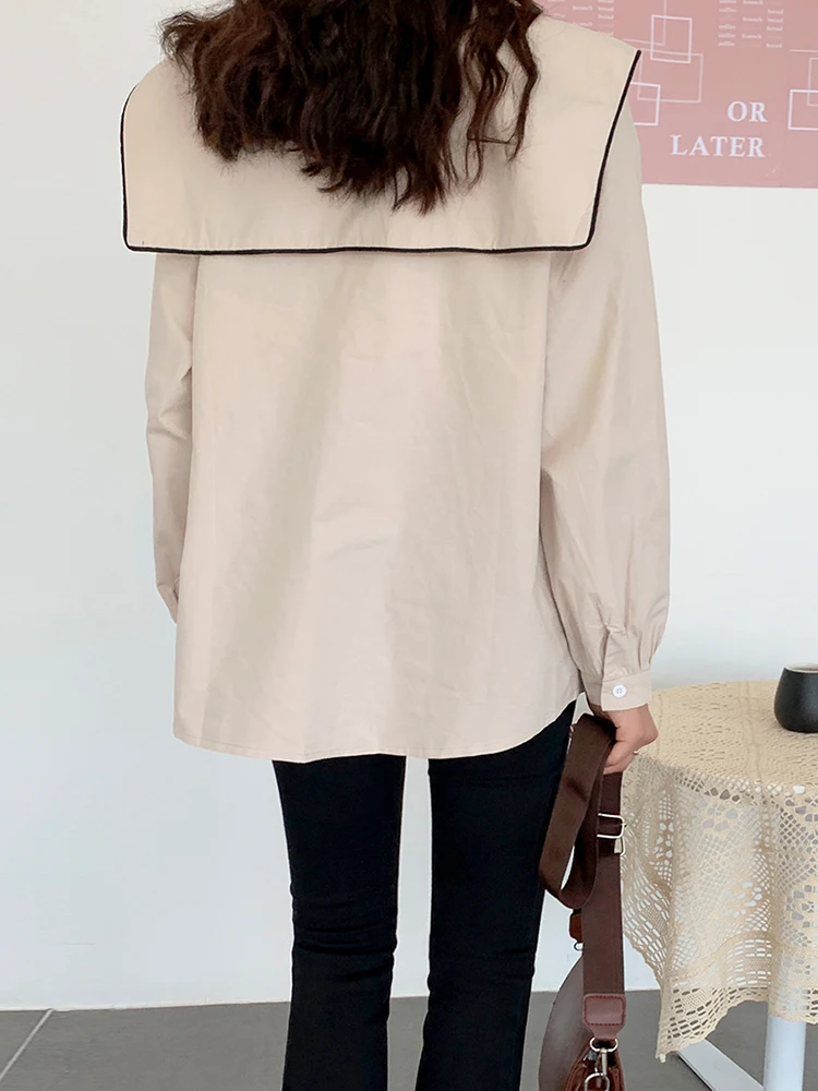 

Шикарный темно-синий воротник, длинный све, свободный женский утюг с галстуком-бабочкой, корейский Sle Commute Faion, осеннее новое поступление, универсальный irt