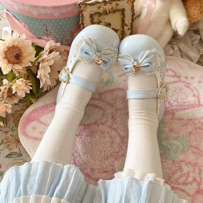 Japanese Kawaii Lolita Mary Janes Shoes Women Bow-knot Vintage Sweet Pumps Shoes Female Elegant Fashion Buckle Strap Shoes 2024