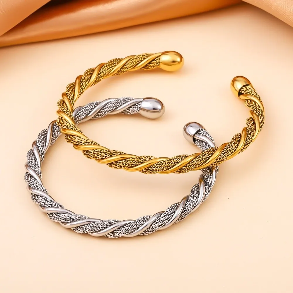Twisted Wire Stainless Steel Bracelet Woven Style Solid Color Twisted Wire Bracelet Adjustable Non-Fading Cuff Bangle Gift Idea