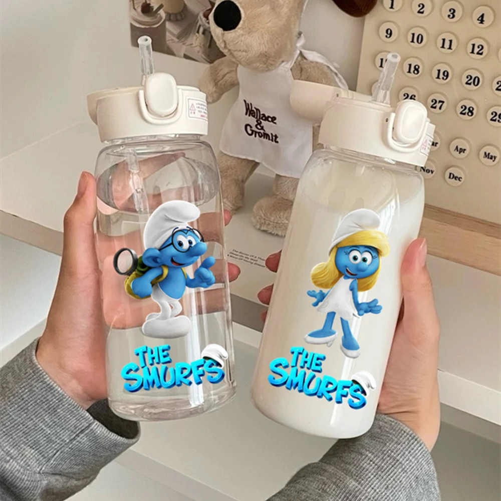 

The Smurfs Straw Water Bottle Large Capacity Plastic Water Cup Portable Drink Bottle Outdoor Sports Kids Drinking Water Bottle