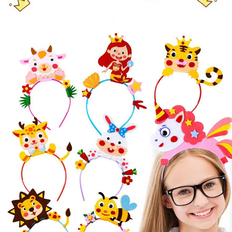 

3Pcs Kids Creative Headbands Crown Hat Princess DIY Craft Toy Cartoon Animal Headwear Educational Toys Handmade Decoration Gift