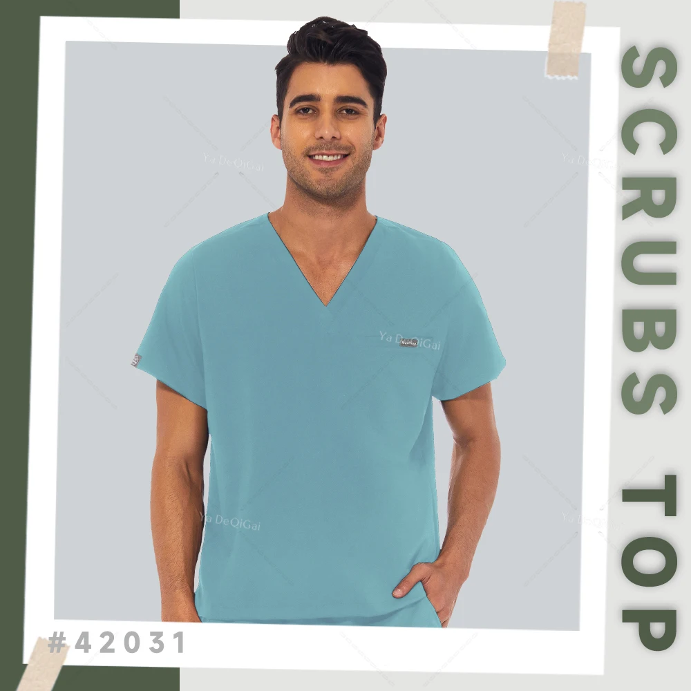 Unisex Manga Curta Enfermeira Uniforme Médica, Camisas de Alta Qualidade, Blusa Jogger de Cor Sólida Masculina, Médico Workwear, Tops