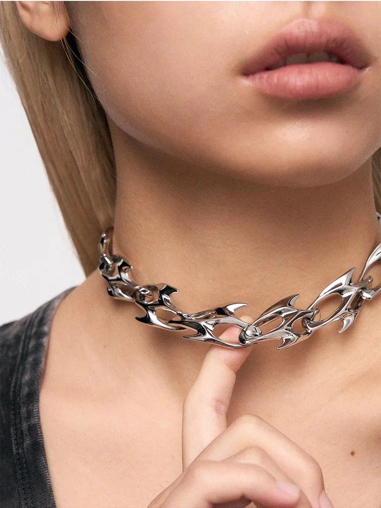 2025 New Punk Necklace Silver Color Metal Chain Simple Stainless Steel Cool Unisex Choker Neck Accessaries for Women Men Jewelry