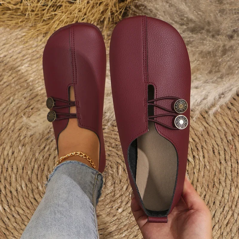 Women flat shoes new autumn casual comfortable boat shoes loafers outdoor fashion round toe soft bottom female slippers Burgundy