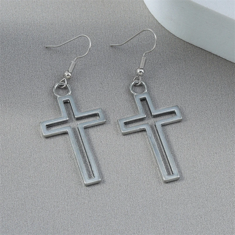 Punk Gothic Übertriebene Lange Metall Kreuz Tropfen Ohrringe für Frauen Mädchen Party Urlaub Schmuck Zubehör – Detail 14