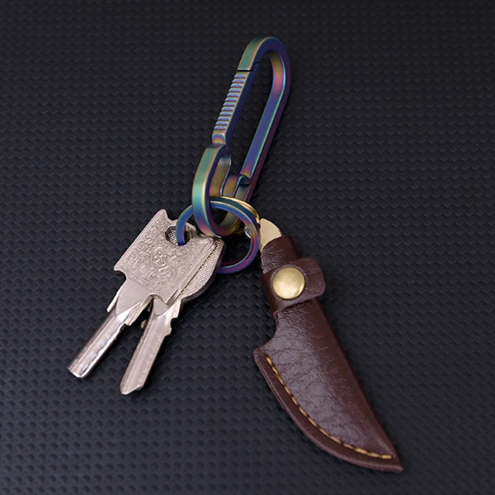 Mini stainless steel knife with brass handle, outdoor portable cutting, unboxing, keychain, knife with small leather case