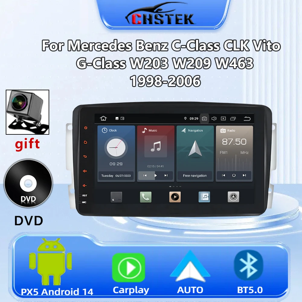 CHSTEK Car Radio Android 14 DVD For Mercedes Benz CLK G/C-Class W209 W203 W463 W639 C209 Vito Viano Carplay Multimedia Player