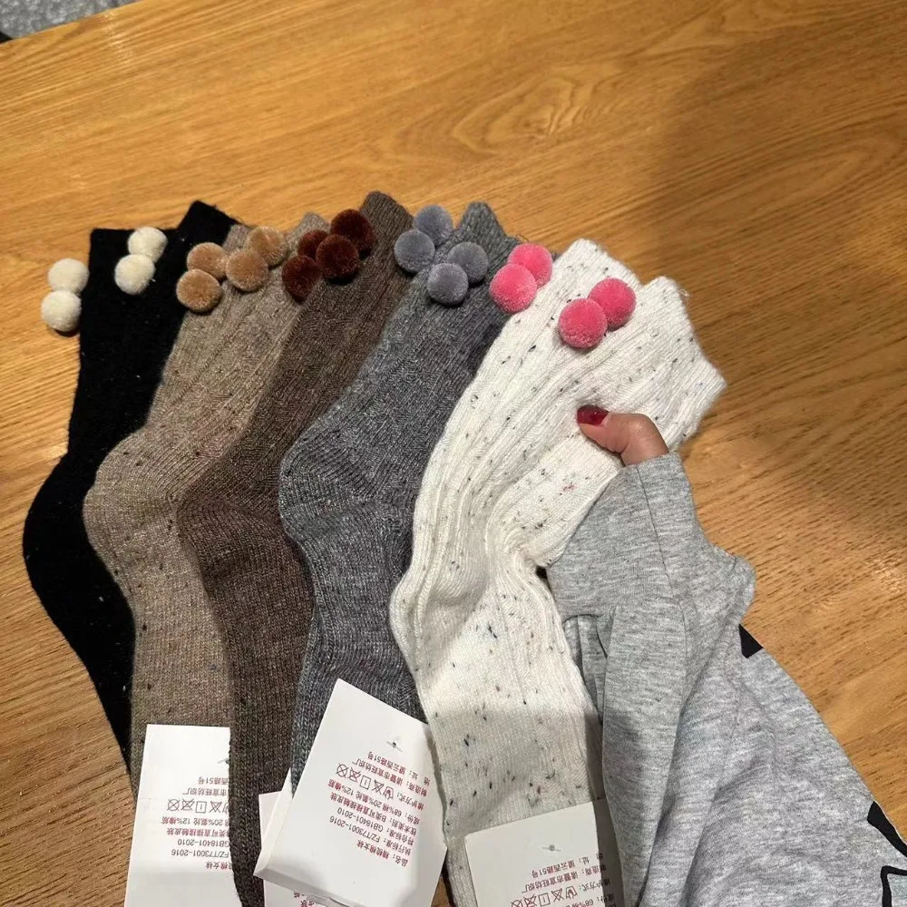 Słodkie pluszowe wełniane skarpetki do połowy łydki Lolita JK College Style Mid Tube Socks Thick Warm Streetwear Knit Socks Women Women