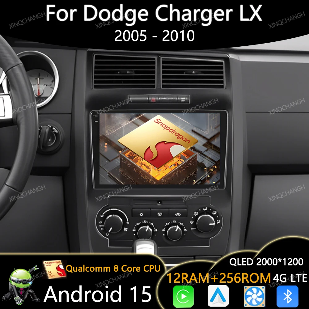 Radio de coche Android 15 para Dodge Charger LX 2005 - 2010 para Dodge Magnum 2 2003 - 2007 QLED 4G WIFI Qualcomm GPS Carplay Auto 2DIN