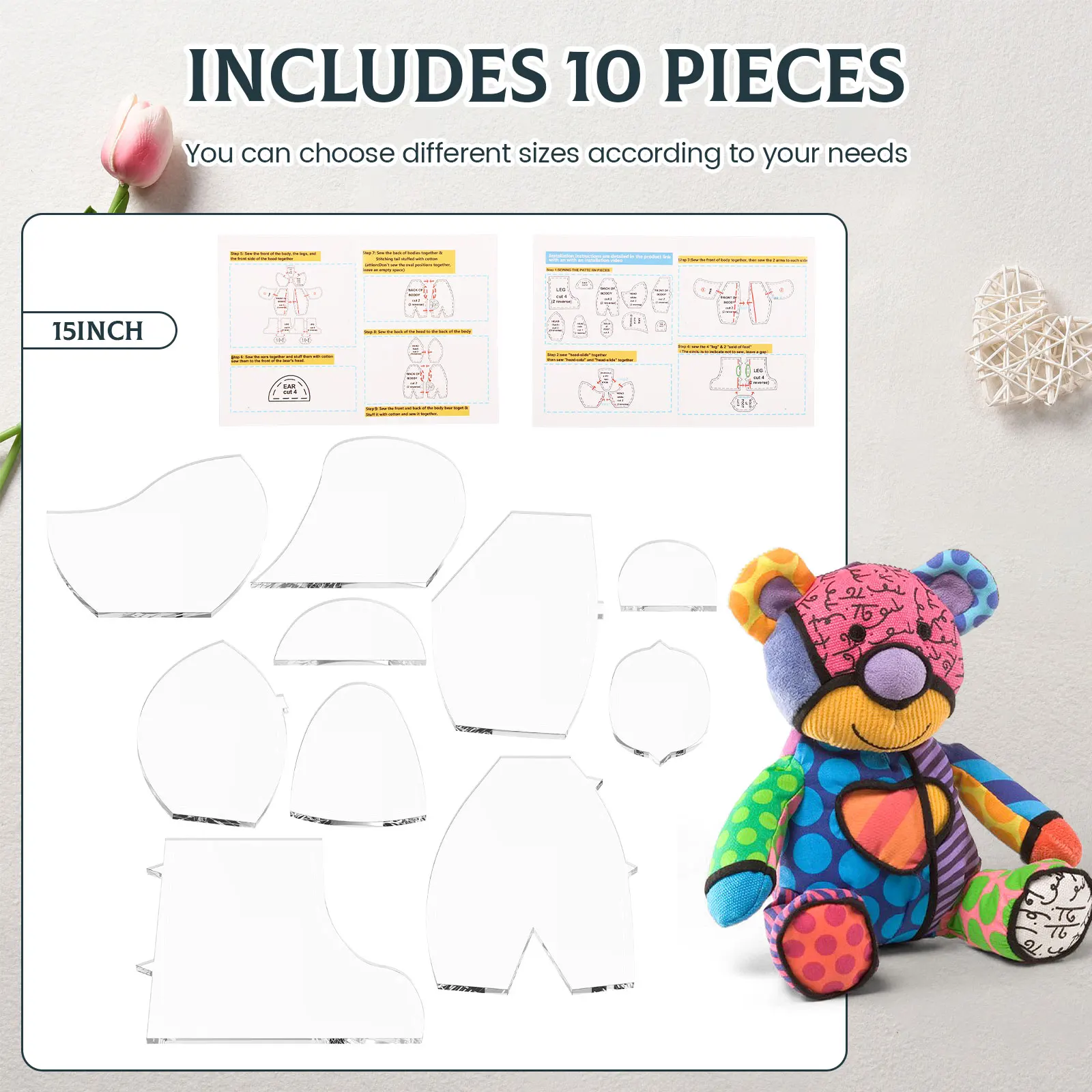 10Pcs Memory Bear Template Ruler Set 10/12/15In Memory Bear Pattern Template Bear Sewing Template Bear Quilting Template Ruler