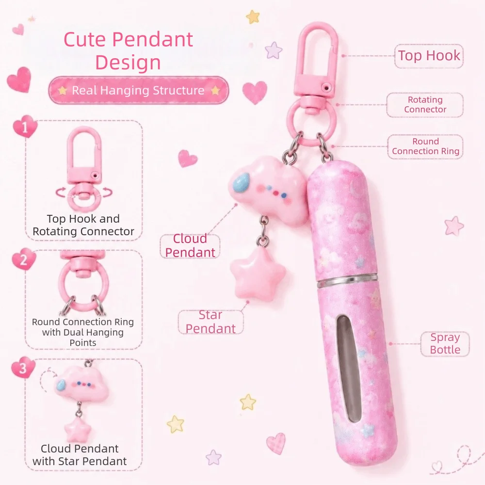 Fashion 5ml Mini Perfume Bottle Cloud Refillable Spray Bottle Leak-proof with Key Ring Perfume Atomizer Bottle for Women Girls view 2