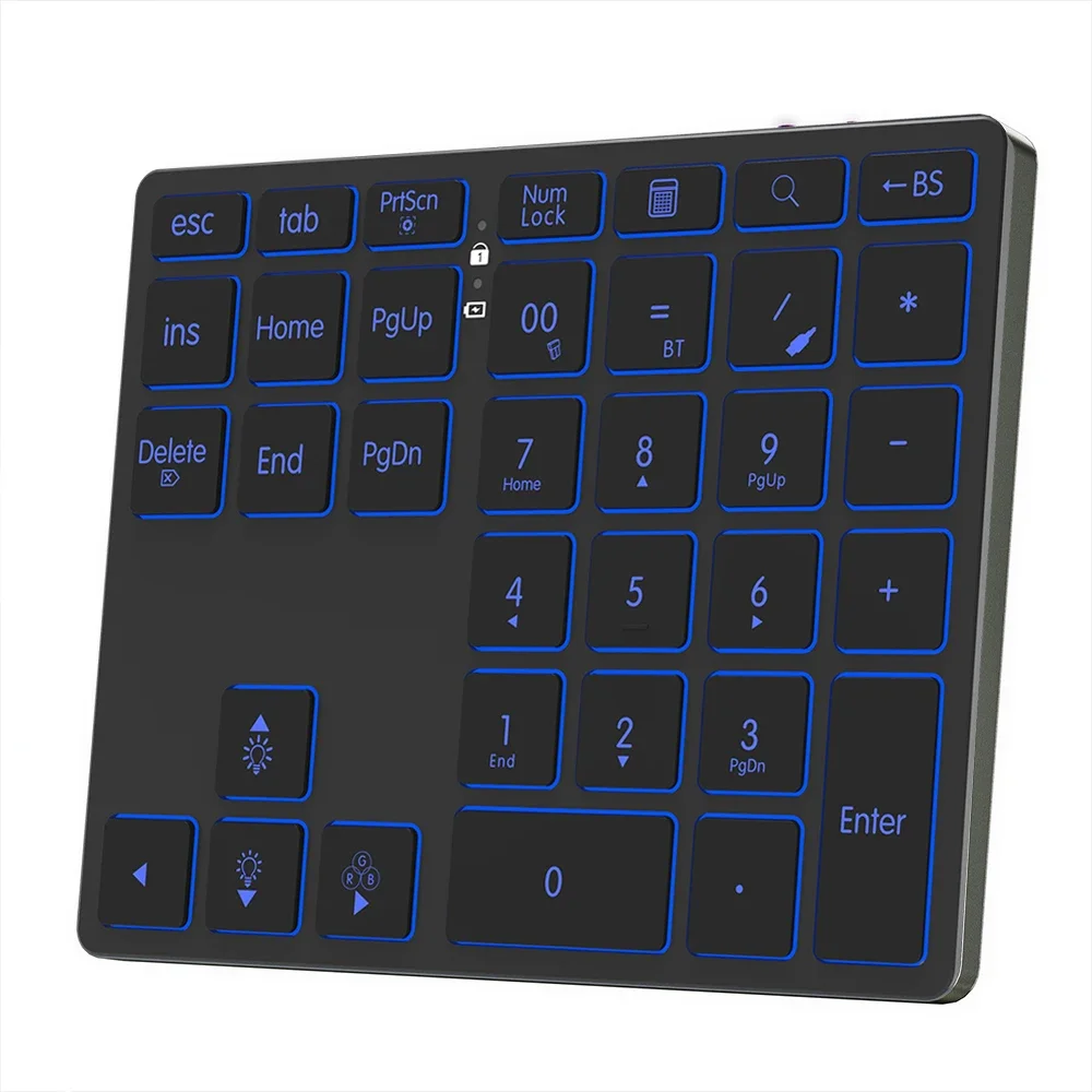 Teclado Numérico Sem Fios, Teclado Externo, Bluetooth, Recarregável, RGB, Entrada de Dados, 34-Teclas