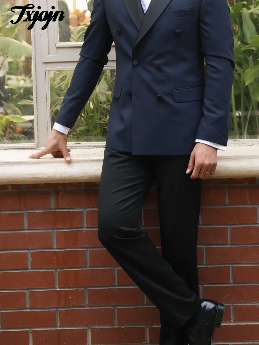 Handsome Double Breasted Men Suit Set 2PCS 2025 Classic Peak Lapel Men Suit For Best Man Formal Solid Color Suit Trajes For Homb