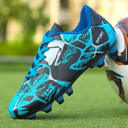 Cheap Blue Soccer Shoes Children Sneakers Soccer Cleats Kids Football Sneakers Non-Slip Long Spikes Training Shoes Boys Trainers