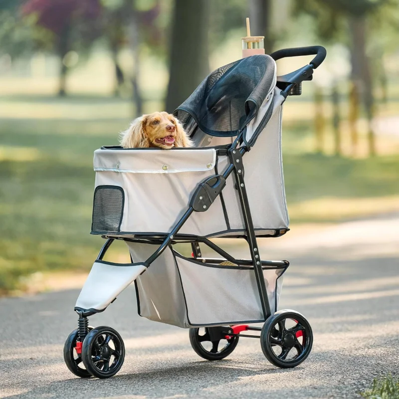 Includes 360 Degree Front Wheel Swivel, Rear Wheel Breaks, Reflective Trim, Mesh Panels, Umbrella and Mesh Canopy, Khaki