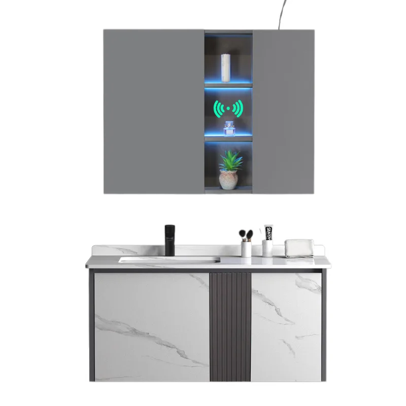 

Modern simple wireless intelligent induction bathroom cabinet combination rock slab toilet washbasin