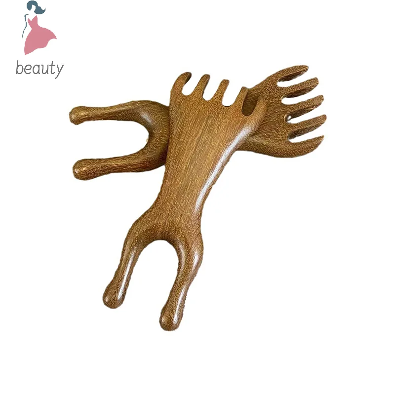 Body Meridian Massage Comb, Sandalwood Deer Antlers, Acupuntura de dente largo, Ajuda a circulação sanguínea, Cabelo liso antiestático